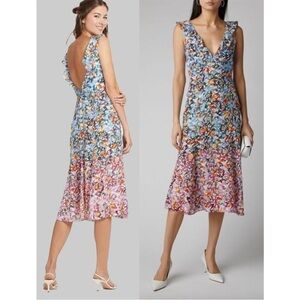 SALONI holly silk floral midi dress pink margerite multicolor ruffle size 10